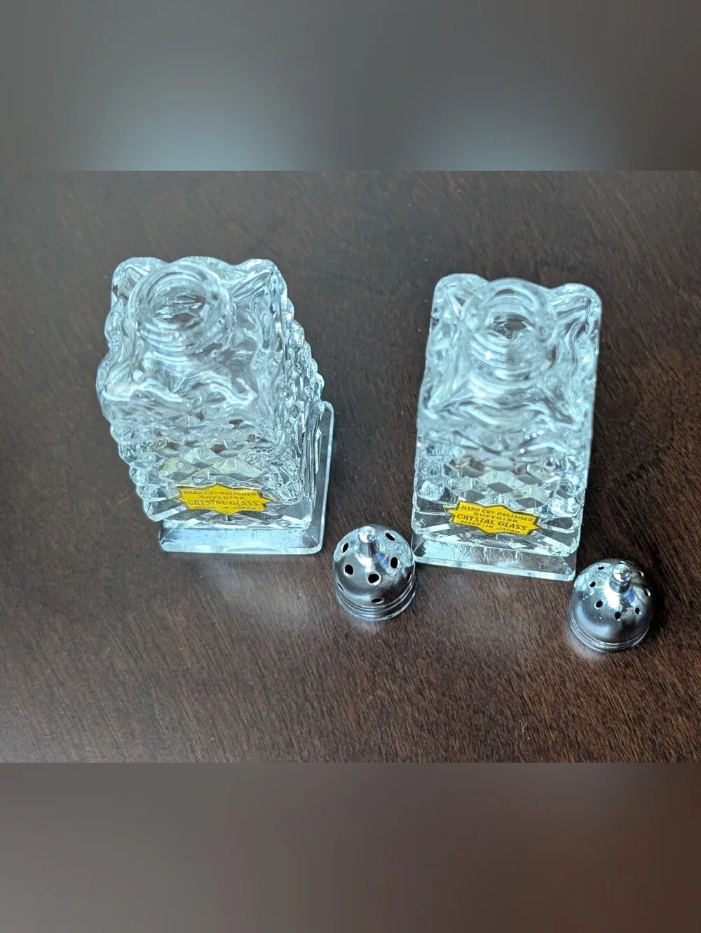 Vintage Superior Crystal Cut Mid Century Clear Glass Salt and Pepper Set 4 Inch